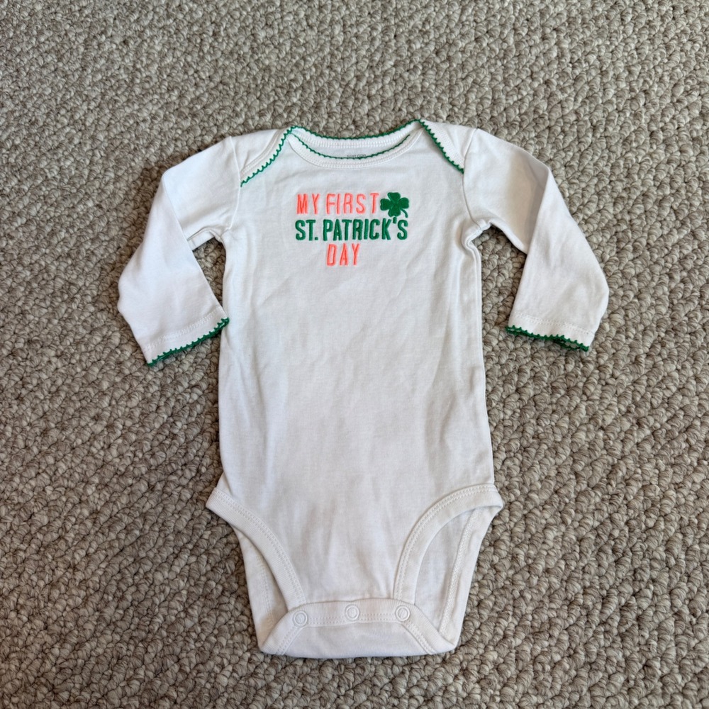 Carters My First St Pattys Day‎ Bodysuit White Green Size 6 Months Long Sleeve